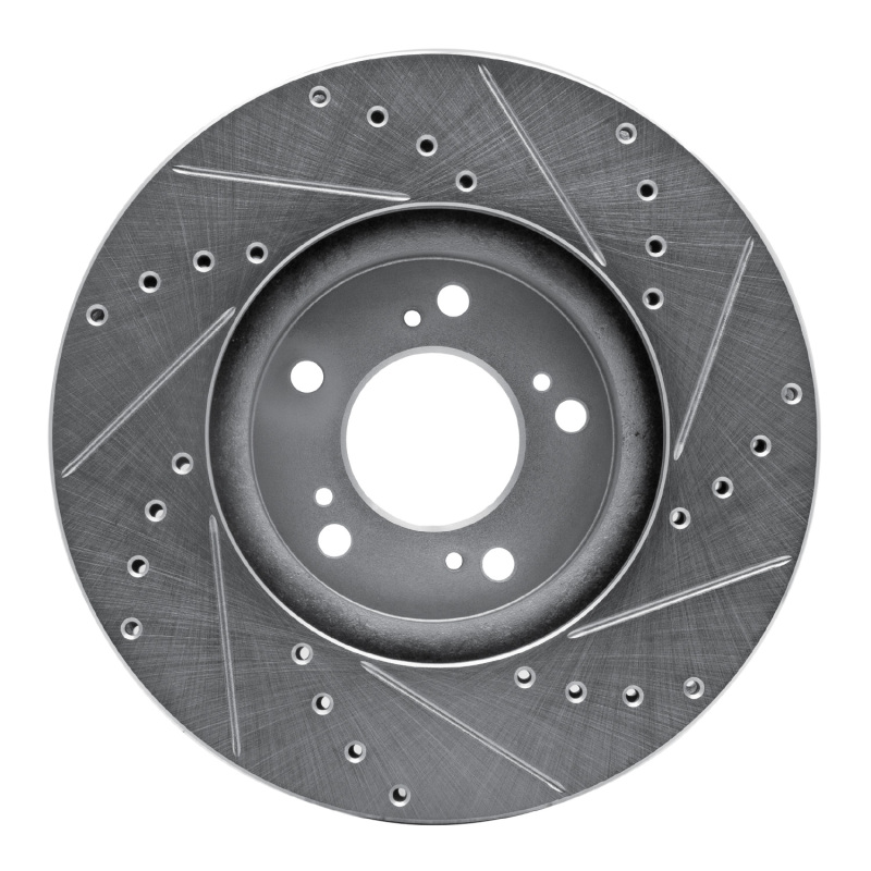 Acura RL Brake Rotor (1) - Front Left - R1 Concepts - Drilled & Slotted - Silver - `99-`04